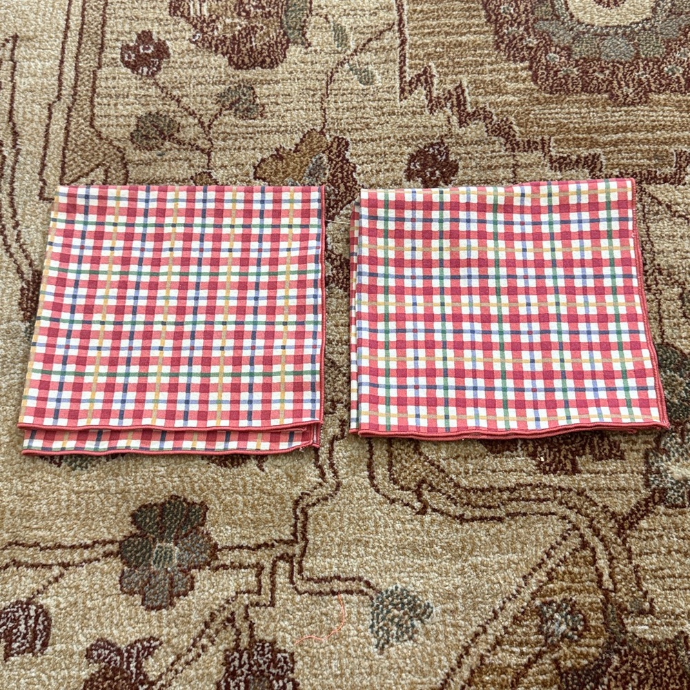 Vintage Set of 2 Longaberger Red Cherry Plaid Red Yellow White Cloth Napkins